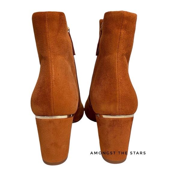 Sezane Lea Camel Brown Suede & Gold Ankle Zipper Boots - Picture 5 of 12